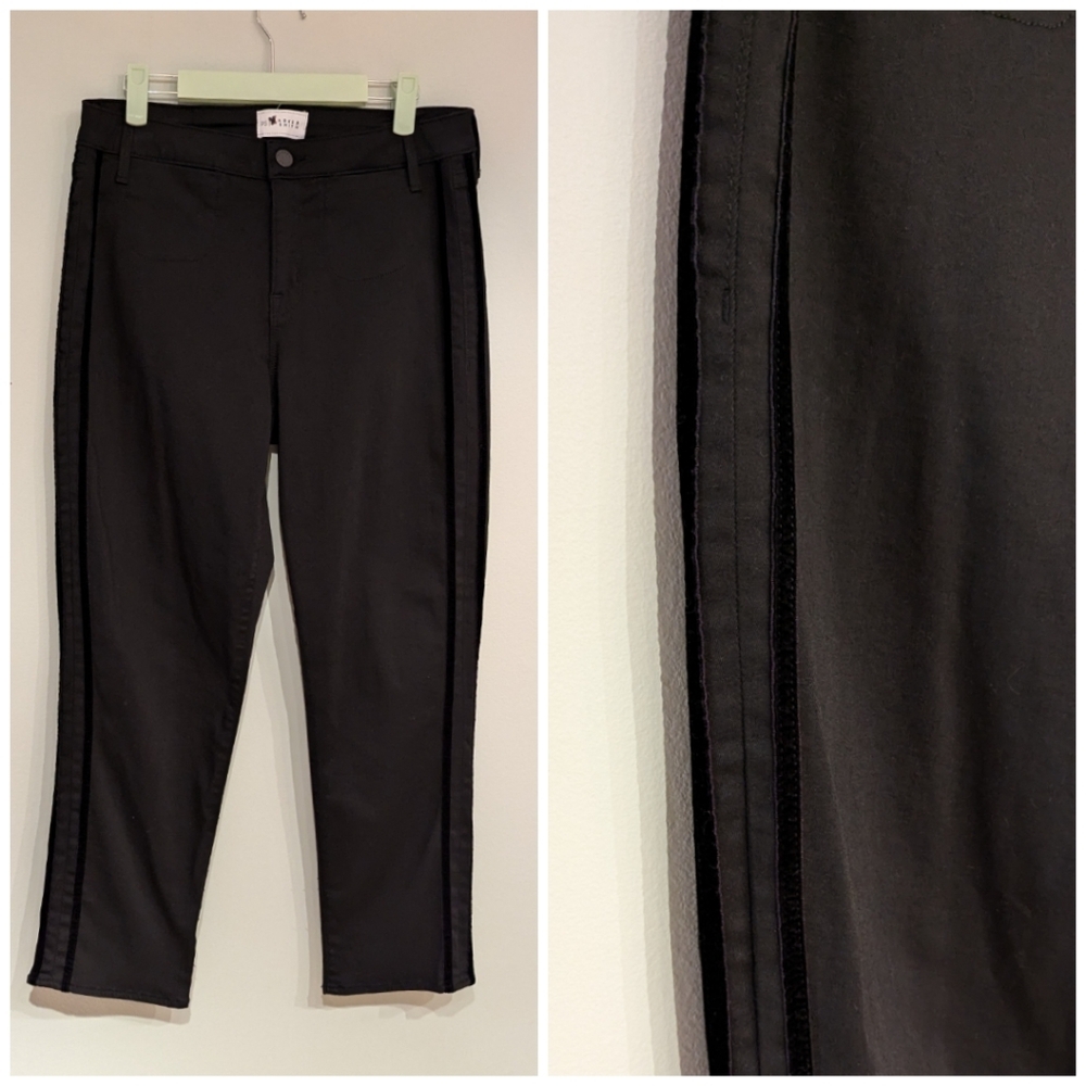 Parker Smith Women's 28 Eternal Black Cropped Tuxedo Velvet Stripe Pants 203